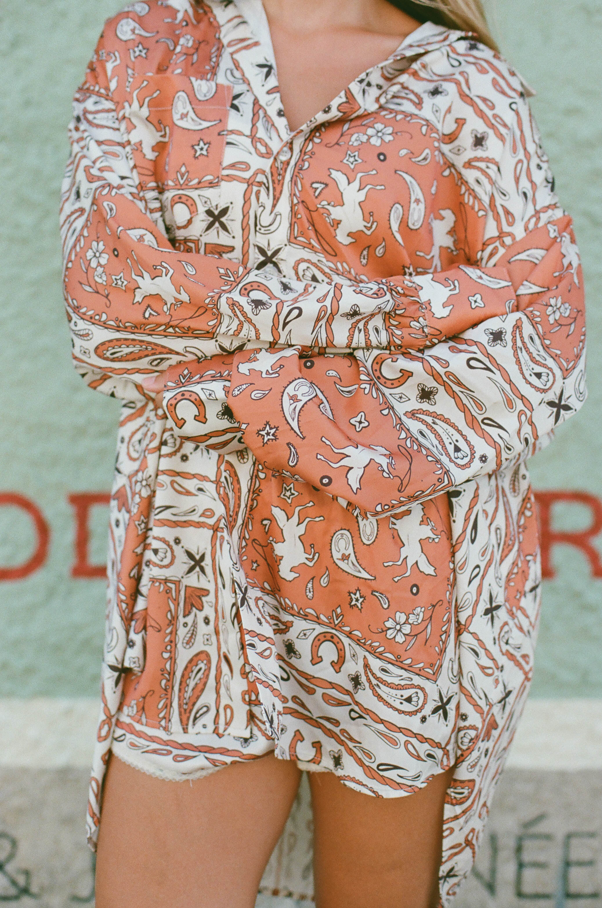 Jada Western Bandana Button-up Top in Burnt Orange