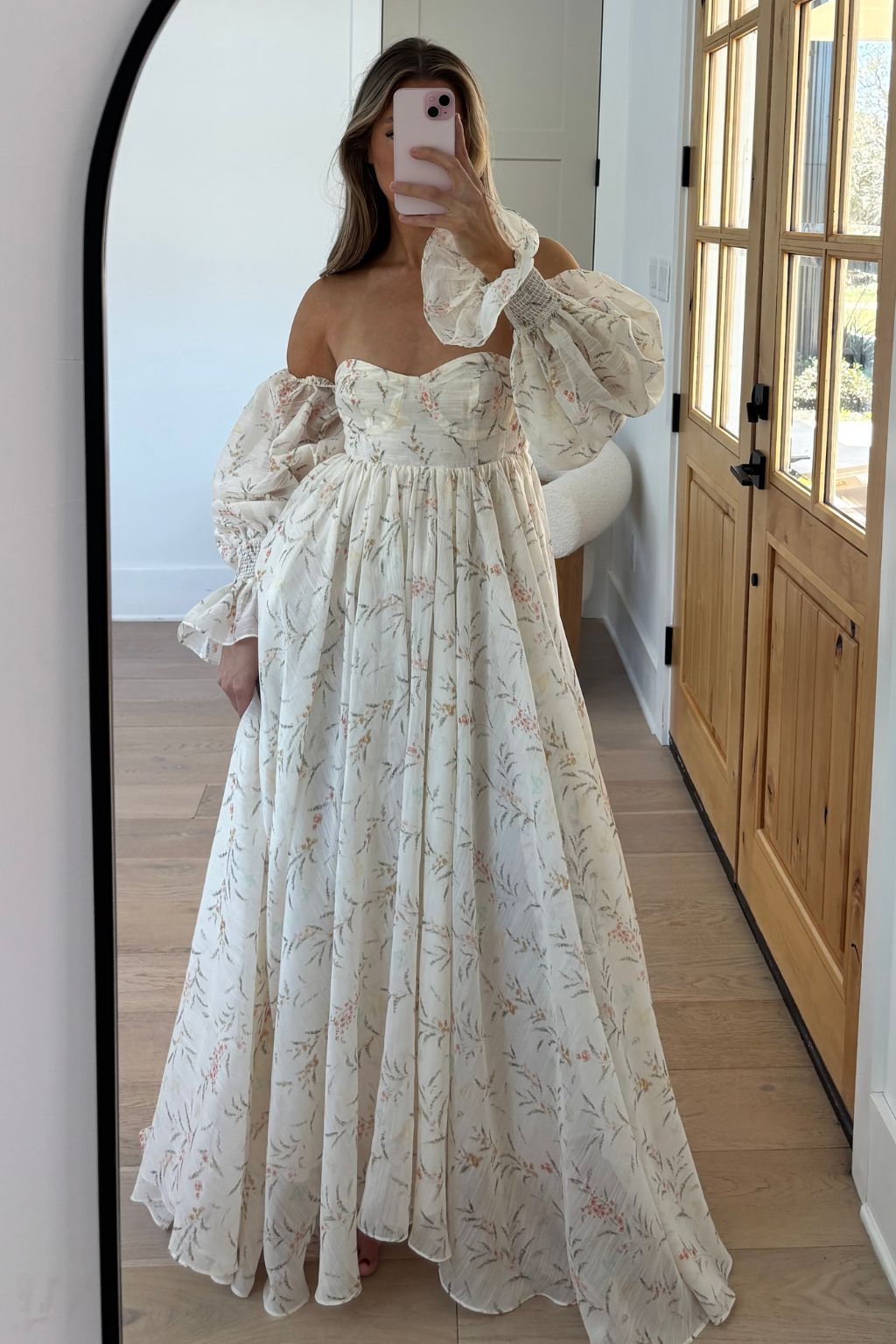 Delilah Maxi Dress With Train in Cream Floral - Bump Friendly