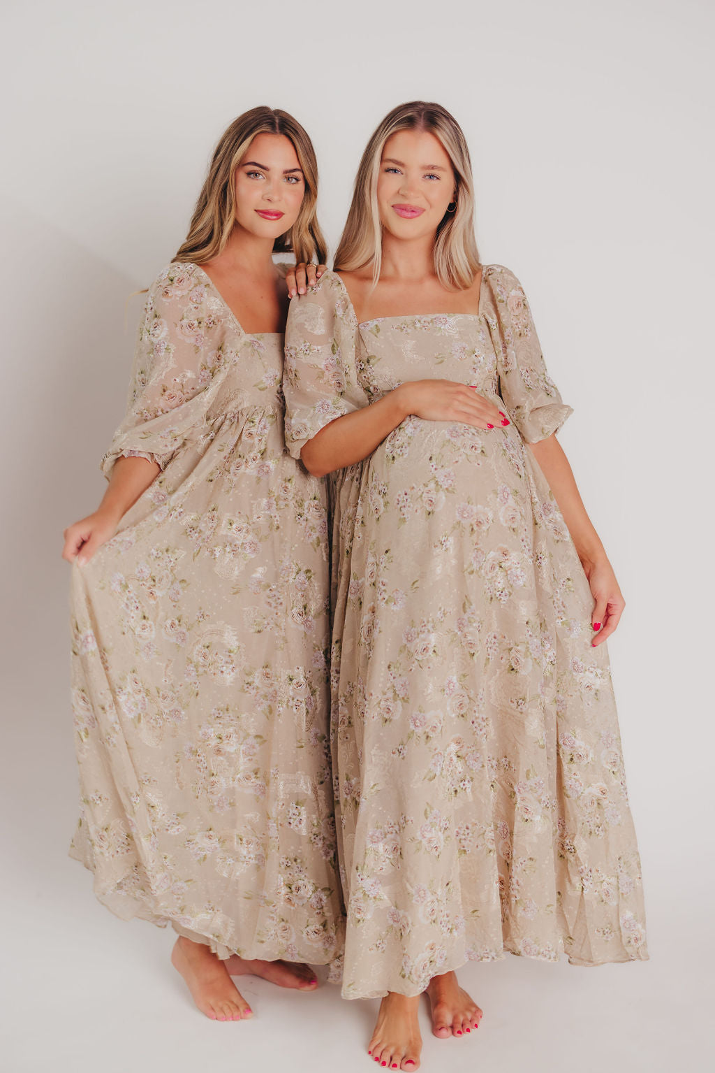 Mona Maxi Dress in Beige/Brown Floral - Bump Friendly