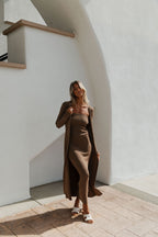 Lina Two Piece Dress Set in Taupe - Bump Friendly & Inclusive Sizing