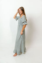 Sienna 100% Cotton Puff Sleeve Maxi Dress in Teal Green Plaid - Bump Friendly *Final Sale*