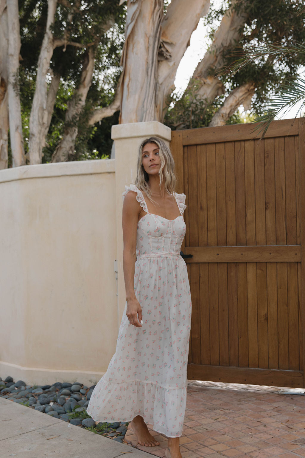 Rosamund Bustier-Style Maxi Dress in Blush Pink Floral - Inclusive Sizing (S-3XL) *Final-Sale*