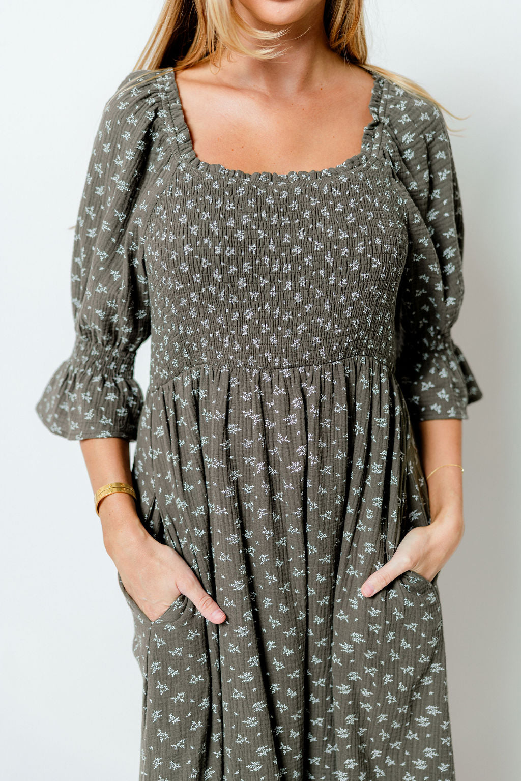 Sienna 100% Cotton Puff Sleeve Maxi Dress in Forest Foliage - Bump Friendly