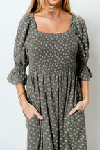Sienna 100% Cotton Puff Sleeve Maxi Dress in Forest Foliage - Bump Friendly