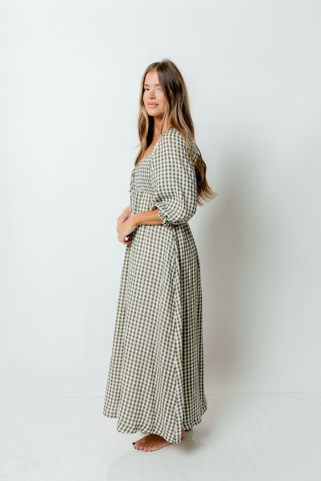 Cecilia 100% Cotton Smocked Maxi Dress in Forest Plaid - Bump Friendly