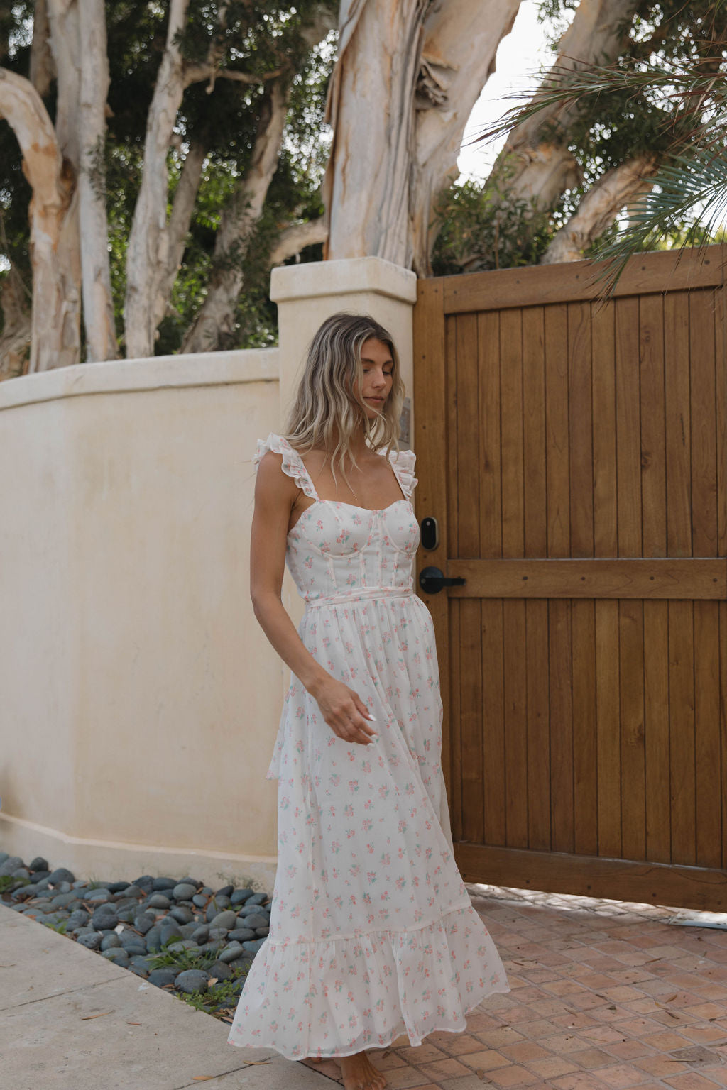 Rosamund Bustier-Style Maxi Dress in Blush Pink Floral - Inclusive Sizing (S-3XL) *Final-Sale*