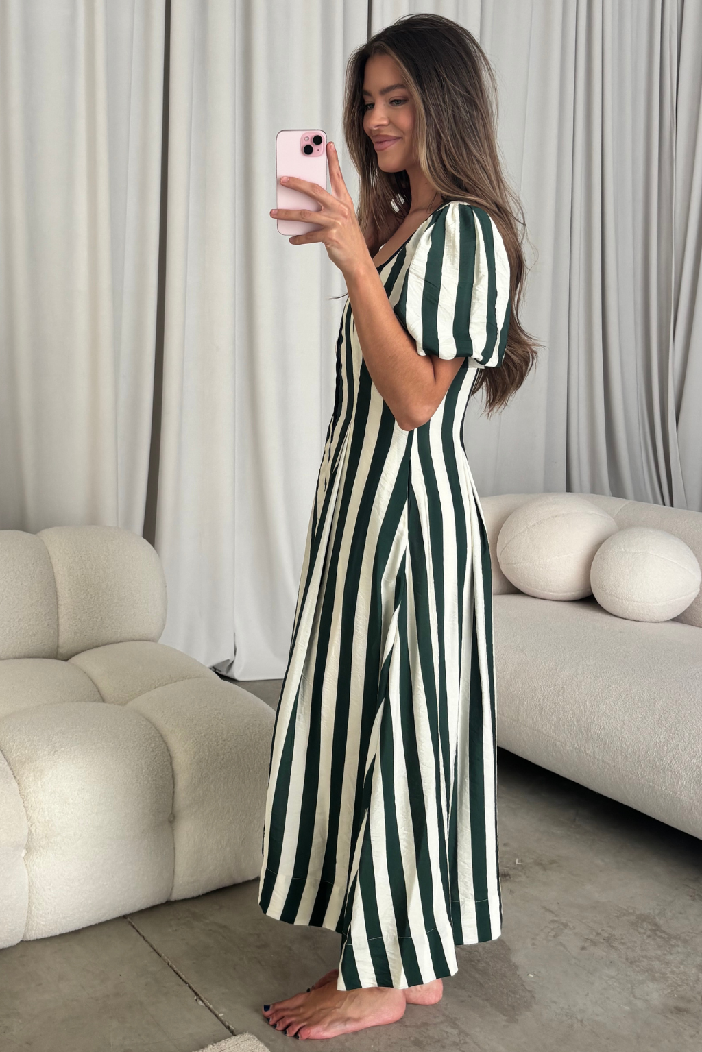 Lois Bold Striped Midi Dress in Green