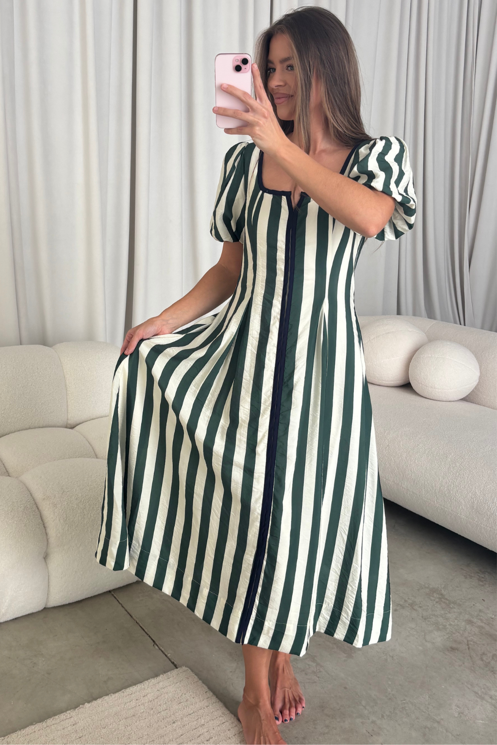 Lois Bold Striped Midi Dress in Green
