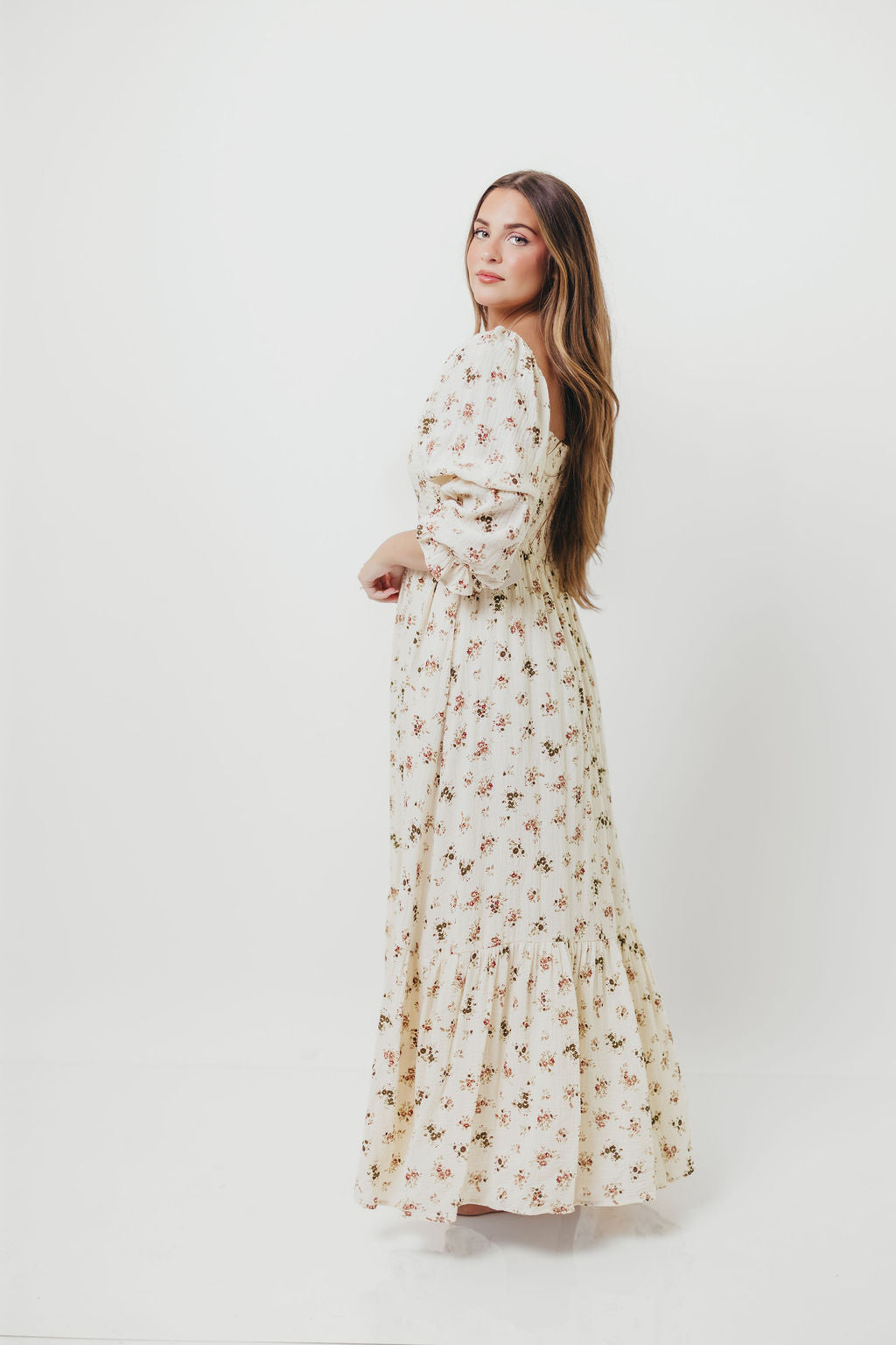 Emerson Maxi Dress with Long Sleeves in Ivory