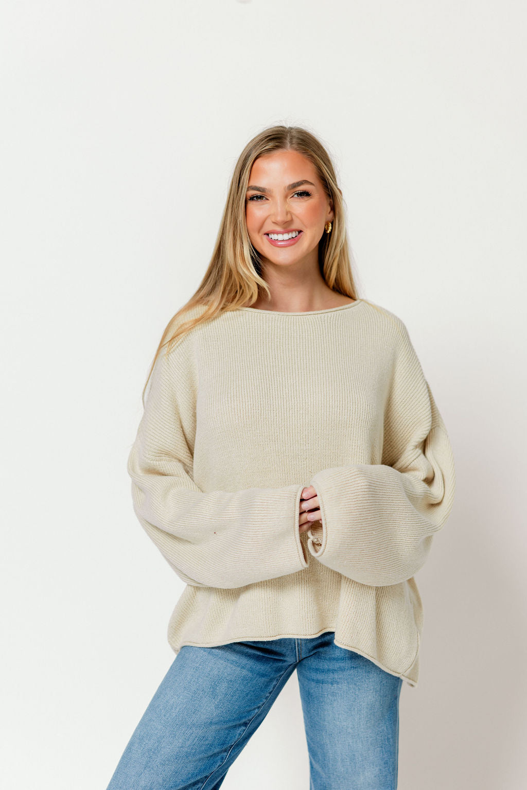 Scarlett Relaxed Boatneck Sweater in Oatmeal