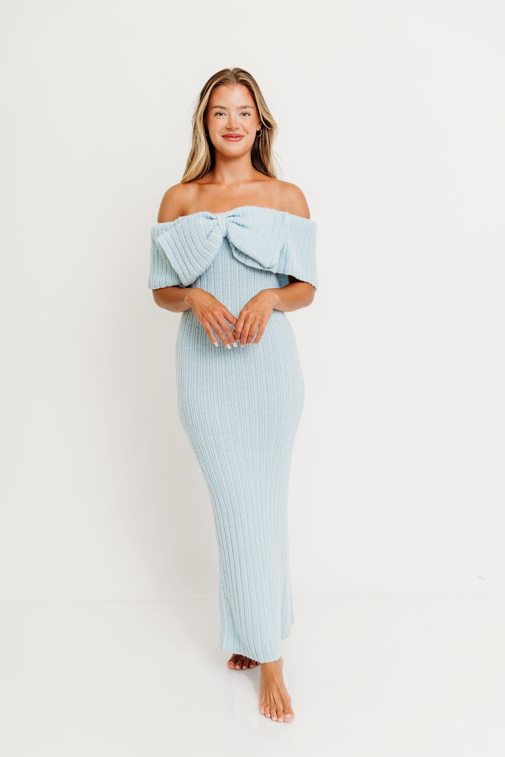 Aston Bow Front Maxi Sweater Dress in Ice Metal– Bump Friendly & Inclusive Sizing (S-3XL) *12/19 PRE-ORDER*