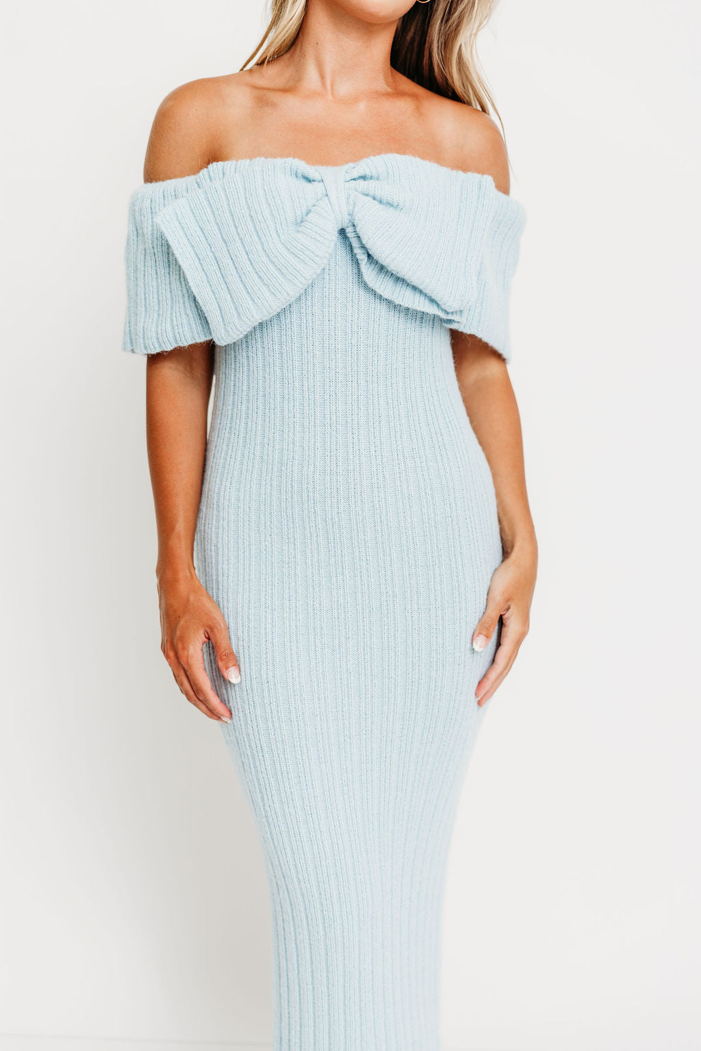 Aston Bow Front Maxi Sweater Dress in Ice Metal– Bump Friendly & Inclusive Sizing (S-3XL) *12/19 PRE-ORDER*