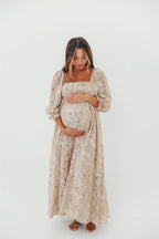 Mona Maxi Dress in Beige/Brown Floral - Bump Friendly