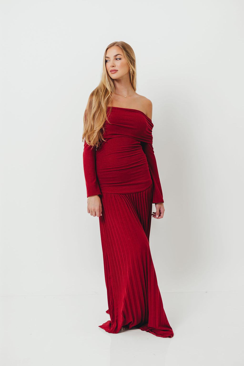 Lennox Long Sleeve Maxi Dress in Red - Bump Friendly *Final Sale*