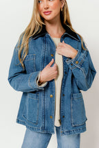 Max Corduroy Collar Denim Utility Jacket in Denim