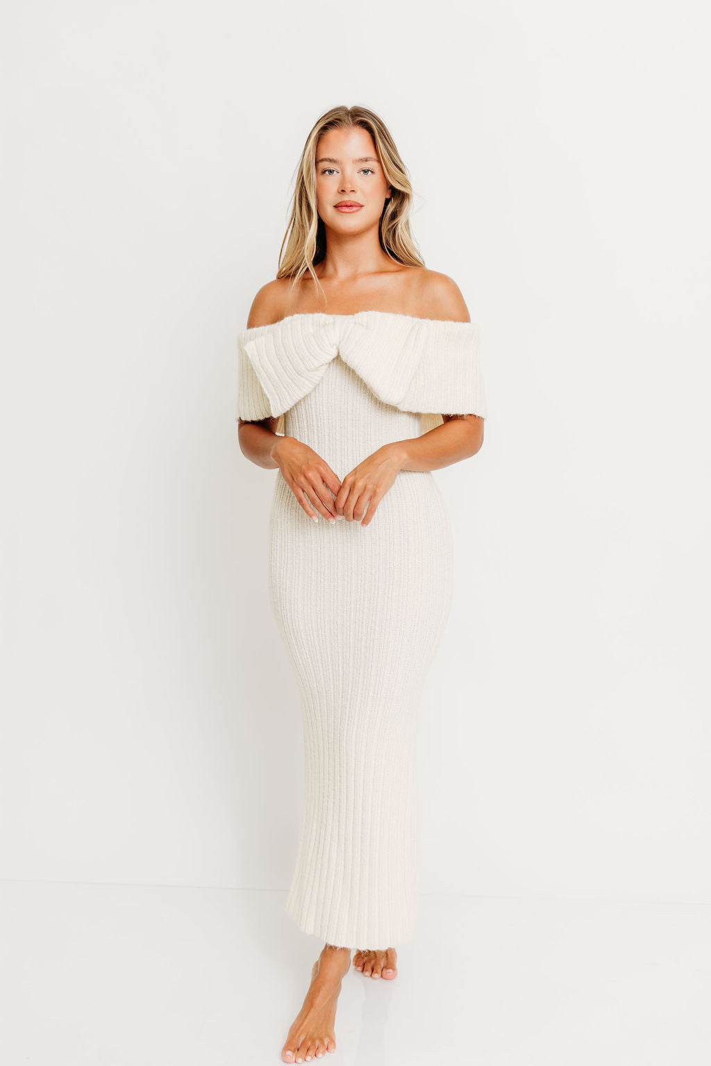 Aston Bow Front Maxi Sweater Dress in Ivory– Bump Friendly & Inclusive Sizing (S-3XL) - Restocking in Jan