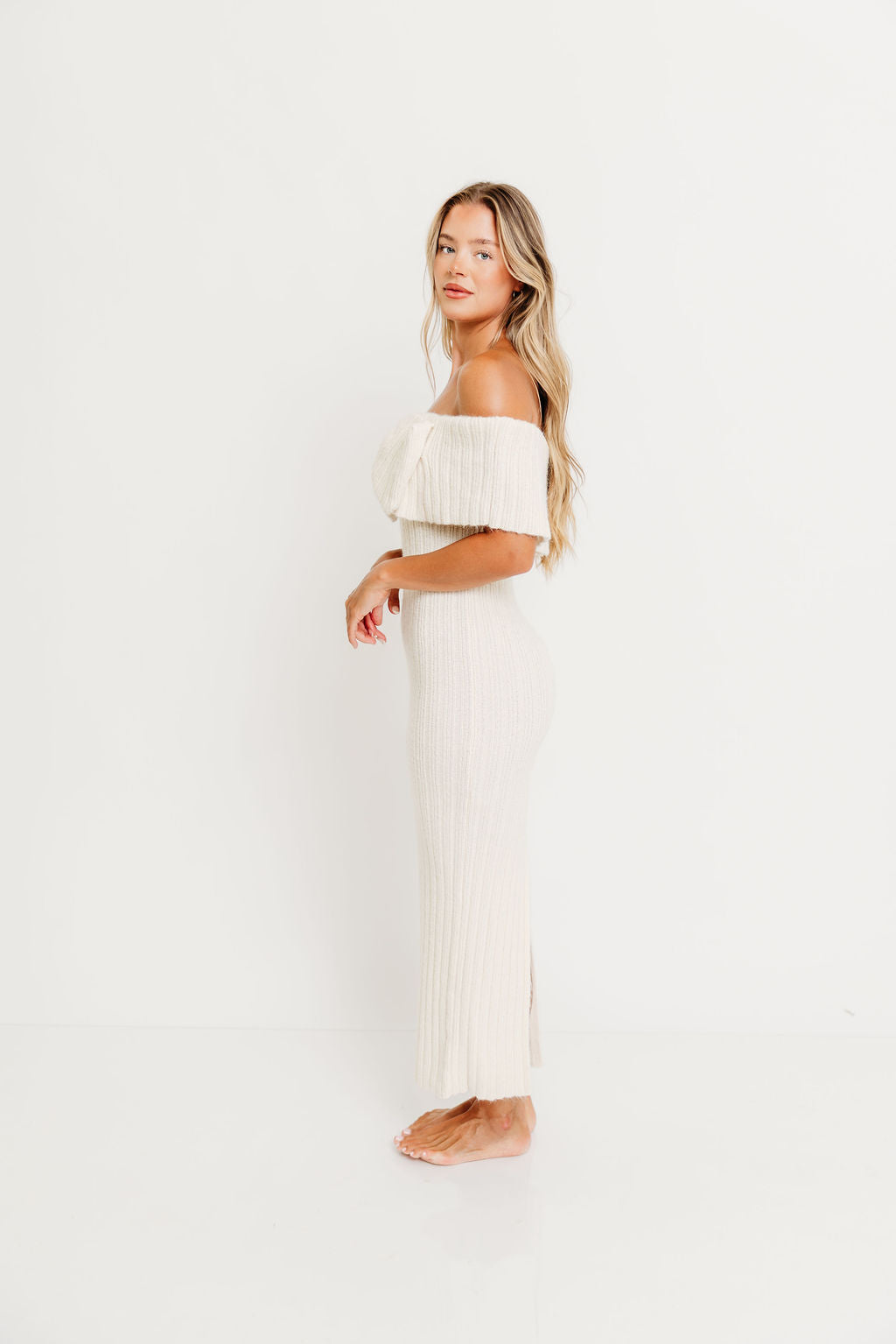 Aston Bow Front Maxi Sweater Dress in Ivory– Bump Friendly & Inclusive Sizing (S-3XL) - Restocking in Jan