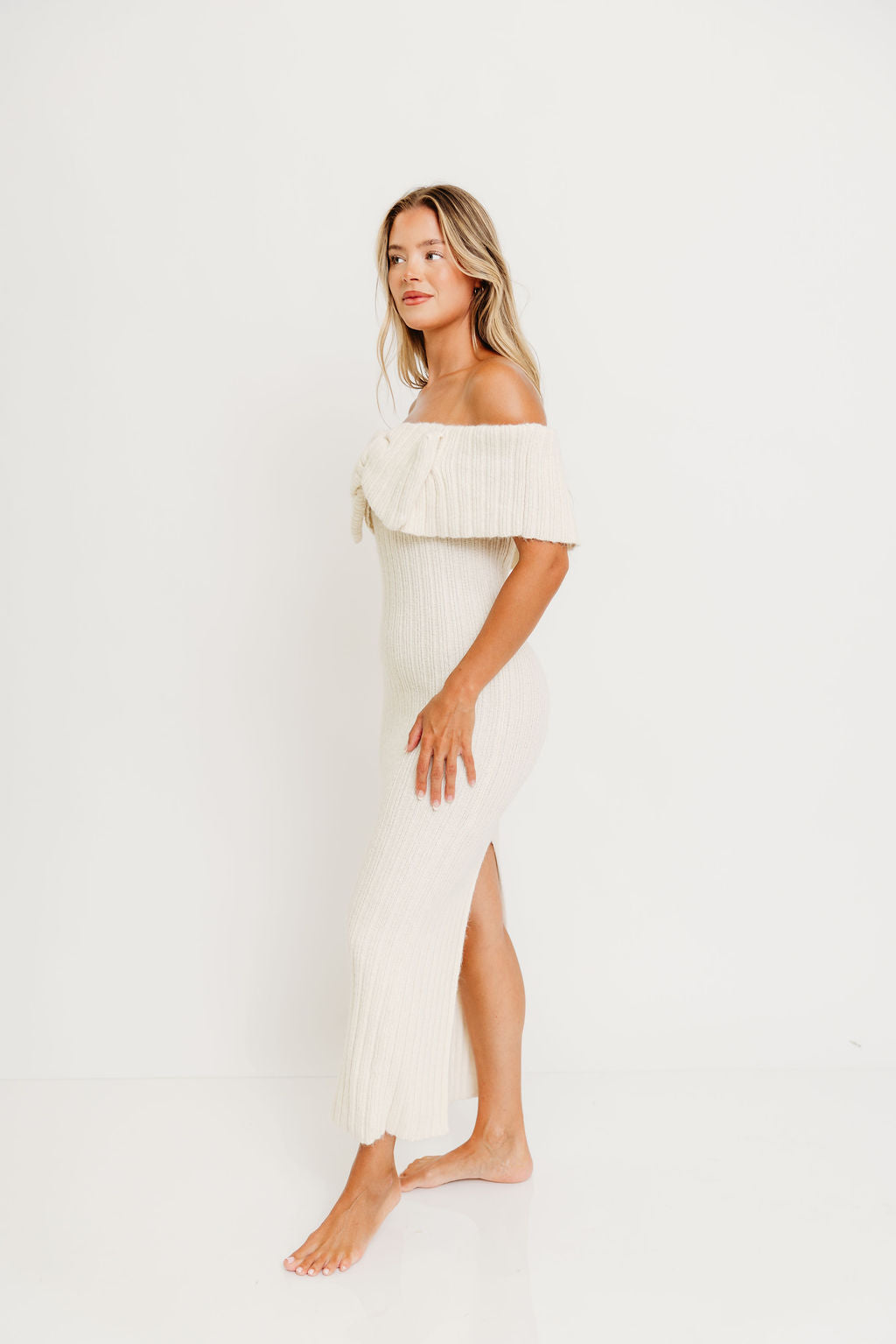 Aston Bow Front Maxi Sweater Dress in Ivory– Bump Friendly & Inclusive Sizing (S-3XL) - Restocking in Jan