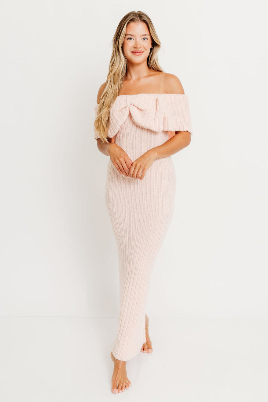 Aston Bow Front Maxi Sweater Dress in Pinkish Petal – Bump Friendly & Inclusive Sizing (XS-3XL) *12/19 PRE-ORDER*