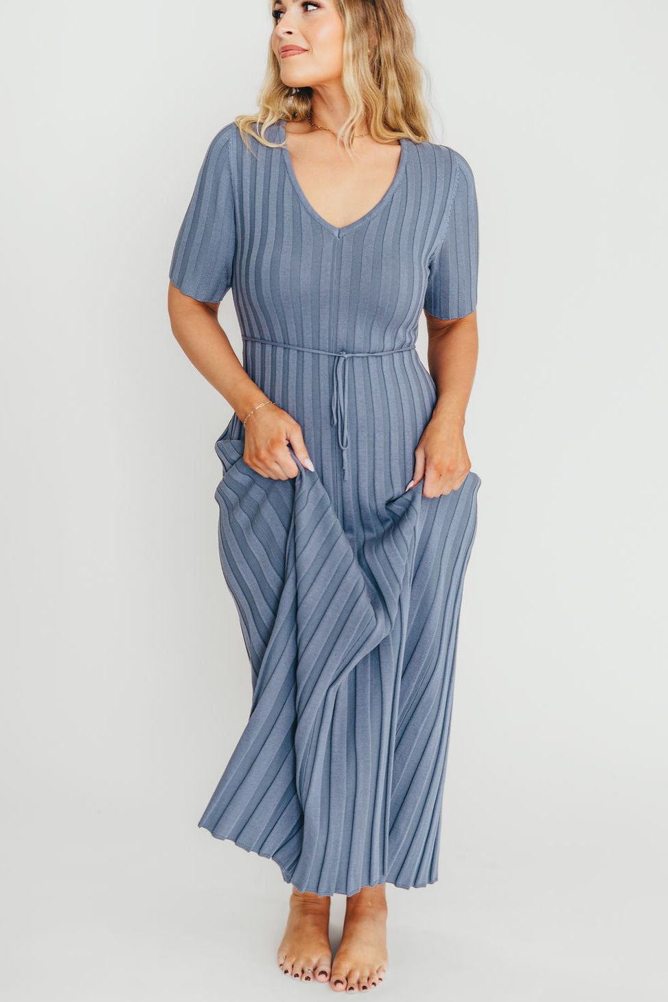 Oakley Ribbed Maxi Dress in Dusty Blue - Bump Friendly *Final-Sale*