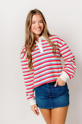 Wesley Rugby Stripe Cropped Polo Shirt in Red *Final Sale*