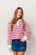 Wesley Rugby Stripe Cropped Polo Shirt in Red *Final Sale*