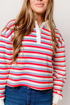 Wesley Rugby Stripe Cropped Polo Shirt in Red *Final Sale*