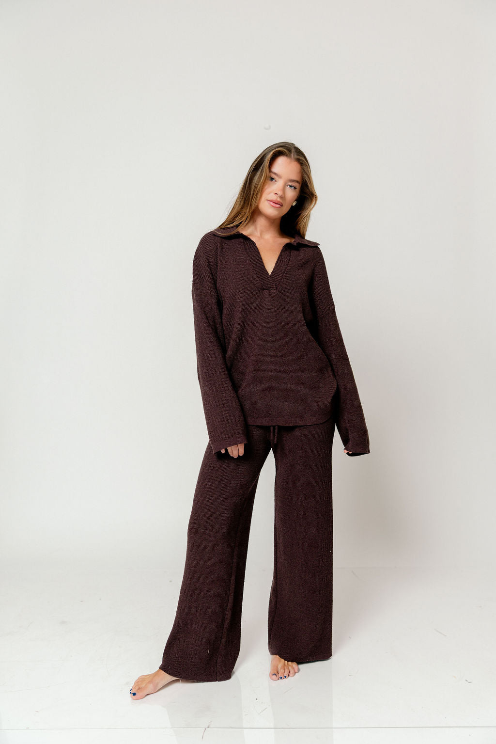 Reid Knit Drawstring Sweater Pants in Chocolate