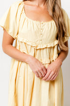 Tawny Long Smock Linen Midi Dress in Muted Yellow