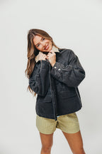 Ember Contrast Collar Utility Jacket in Charcoal