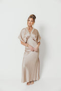 Margot Dull Satin Lace Blouson Maxi Dress in Champagne