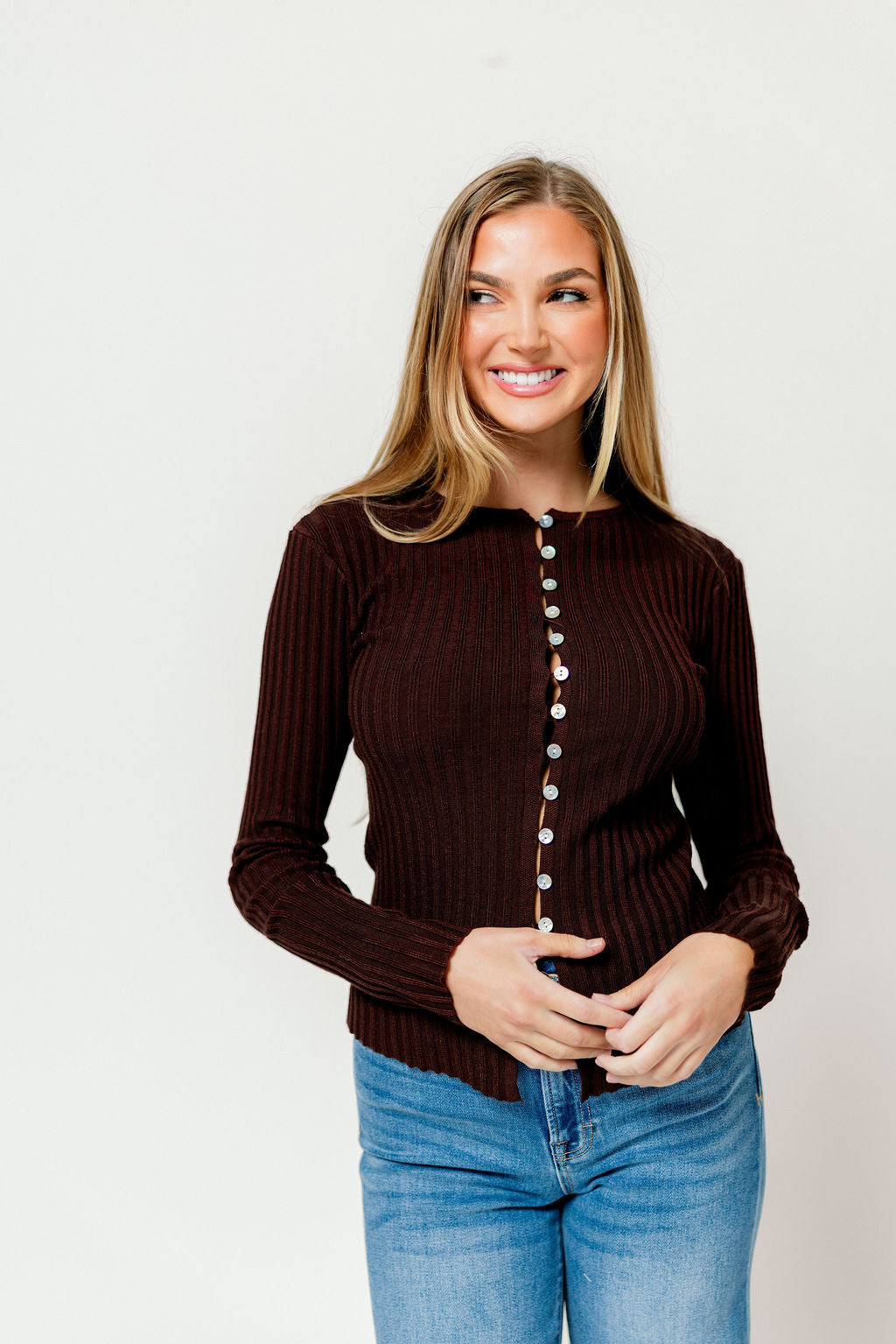 Demi Slim Fit Knit Top in Brown