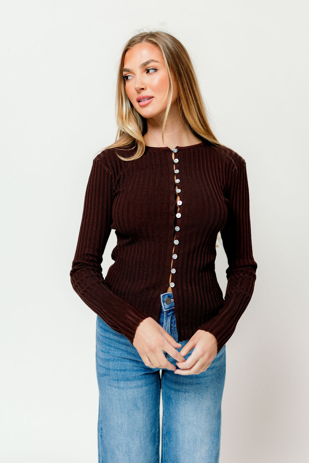 Demi Slim Fit Knit Top in Brown