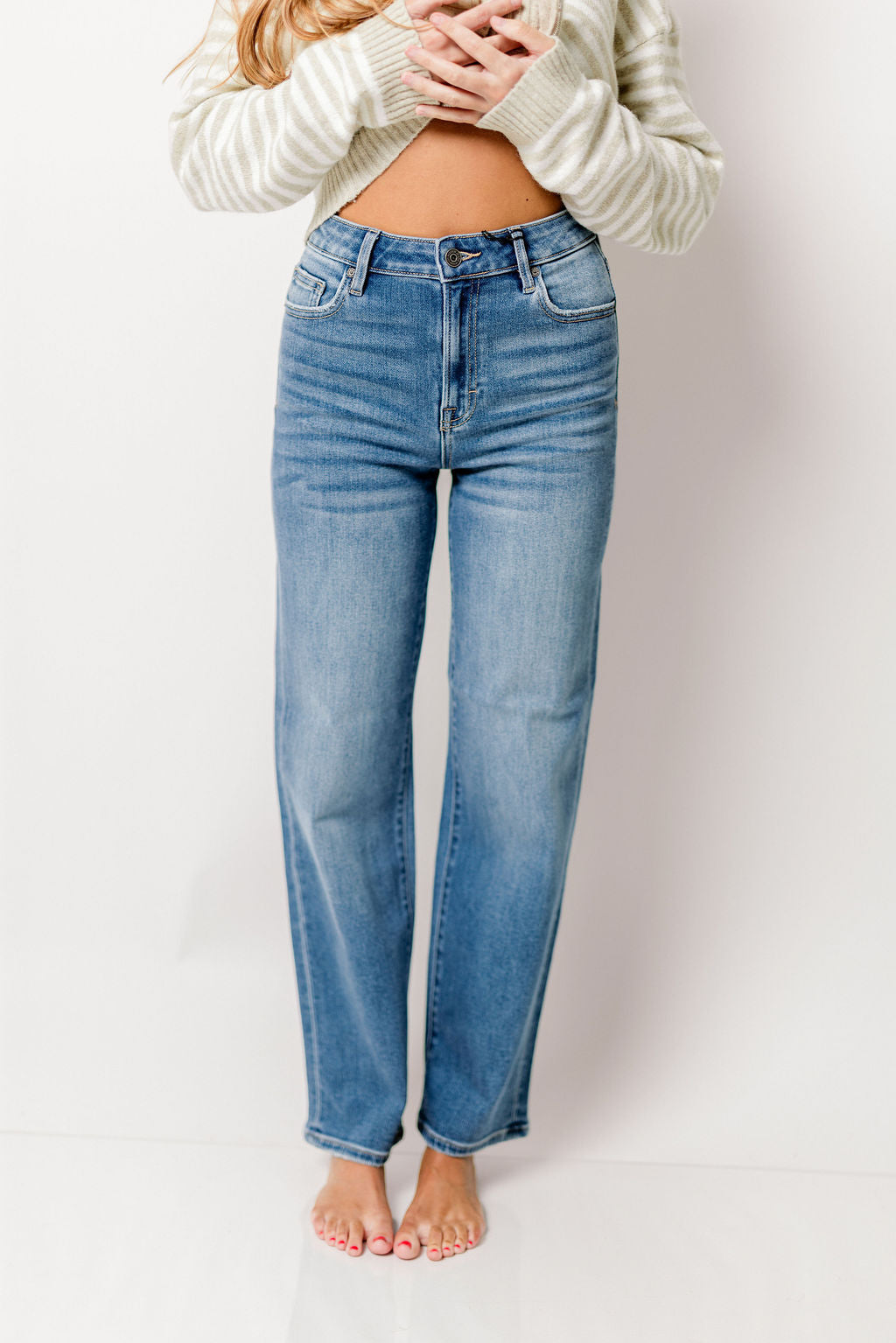 Tracey High Rise Straight Jean with 30” Inseam in Medium Dark