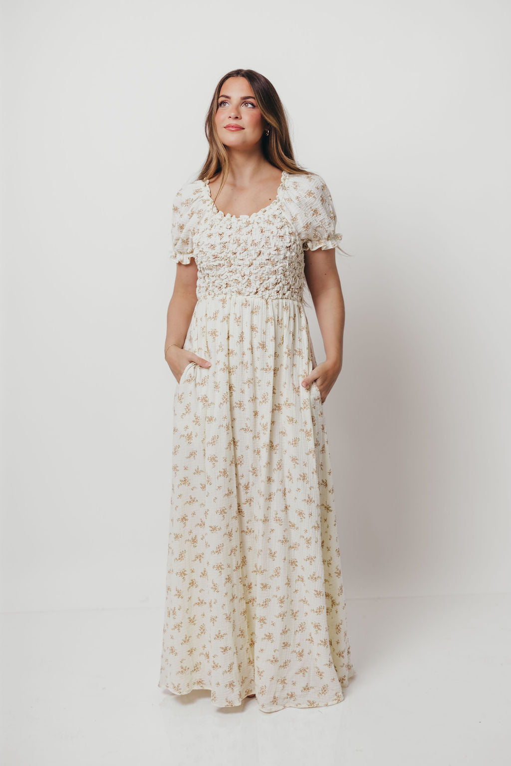 Emilia 100% Cotton Smocked Maxi Dress in Cream - Bump Friendly *Final-Sale*