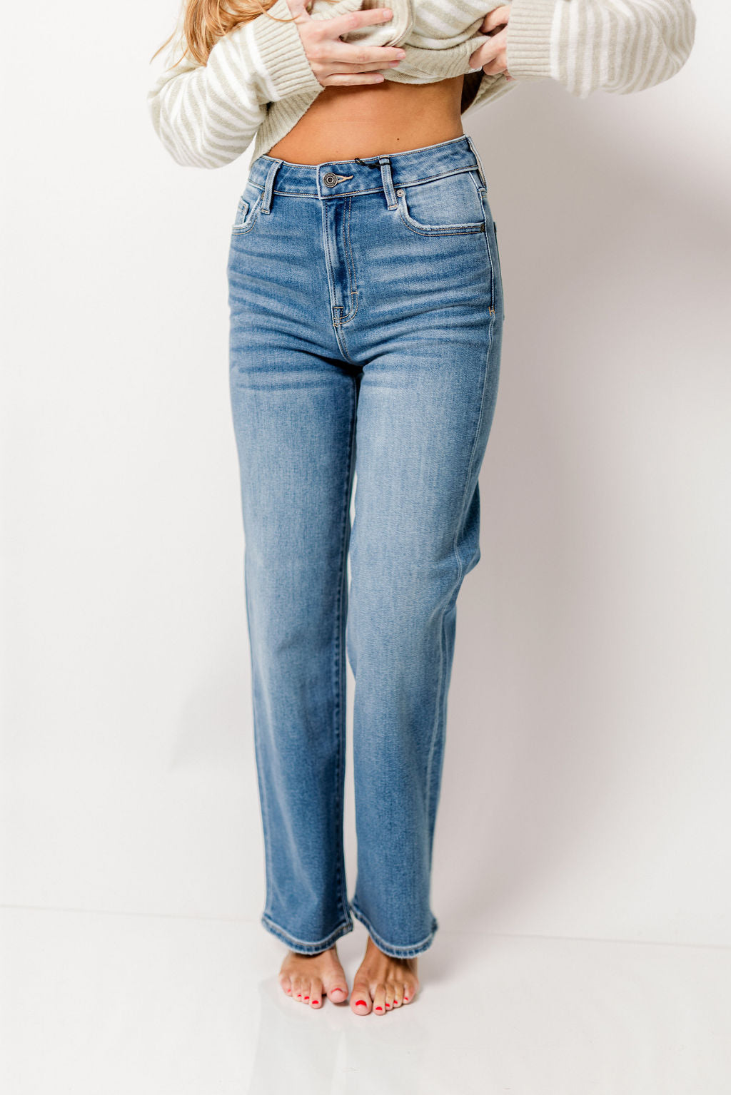 Tracey High Rise Straight Jean with 30” Inseam in Medium Dark