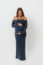Monroe Maxi Dress with Long Sleeves in Dusty Navy- Bump Friendly