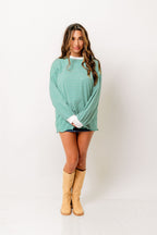 Benni Crew Neck Striped Long Sleeve Top in Apple Green