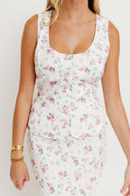 Melrose Floral Button-Up Top and Maxi Skirt Set in Off White *Final-Sale*