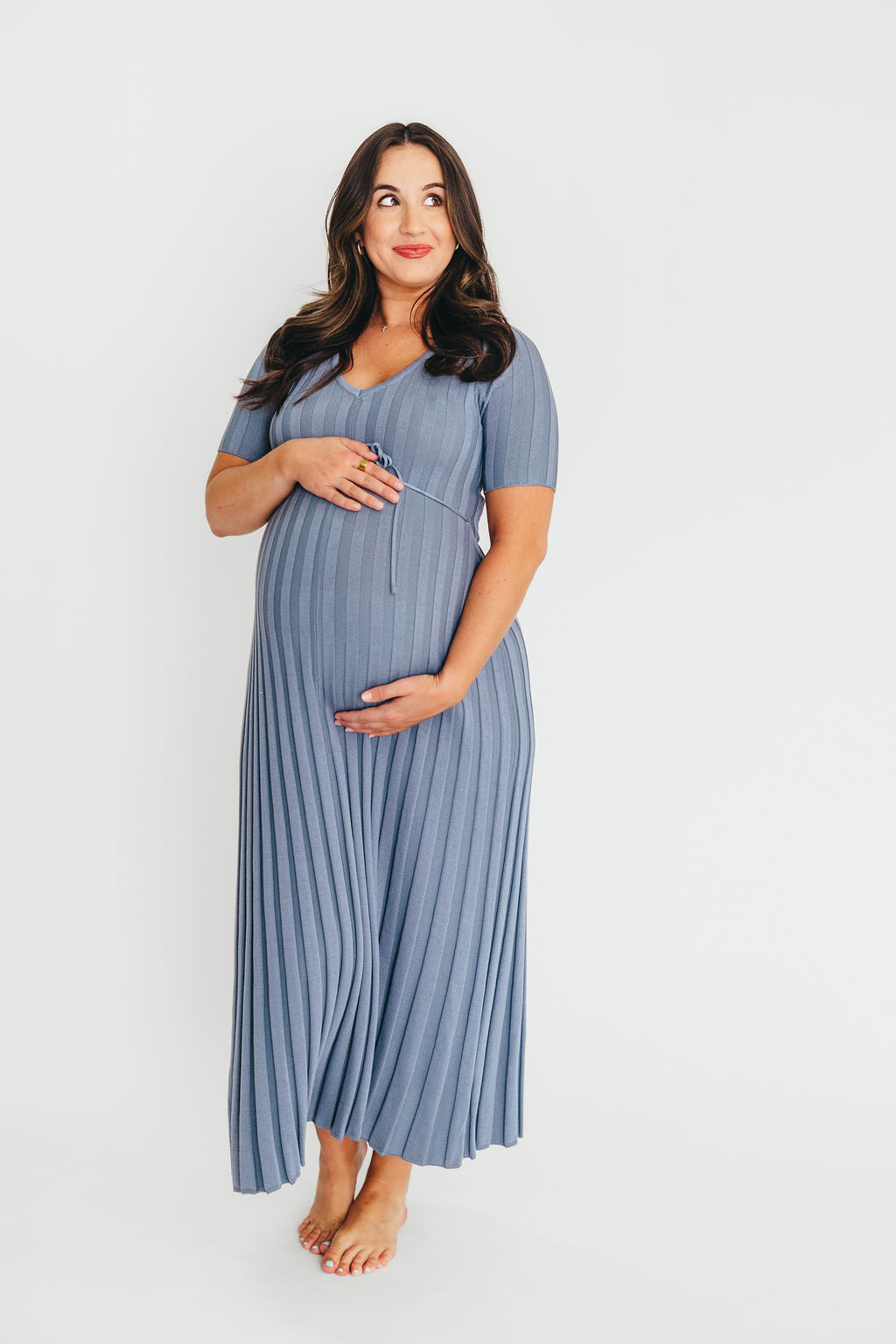 Oakley Ribbed Maxi Dress in Dusty Blue - Bump Friendly *Final-Sale*