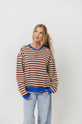 Pierce Striped Henley Pullover in Chocolate Royal