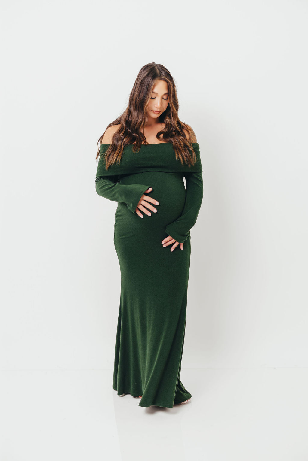 Monroe Maxi Dress with Long Sleeves in Hunter Green- Bump Friendly *Final Sale*