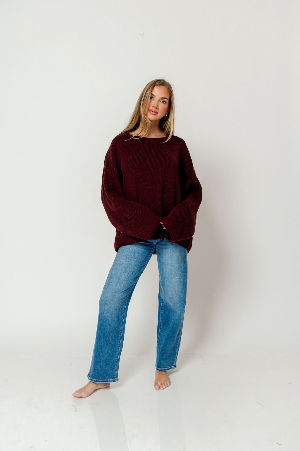 Scarlett Relaxed Boatneck Sweater in Baked Plum