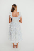 Adelynn Ruffle Midi Dress in White/Blue