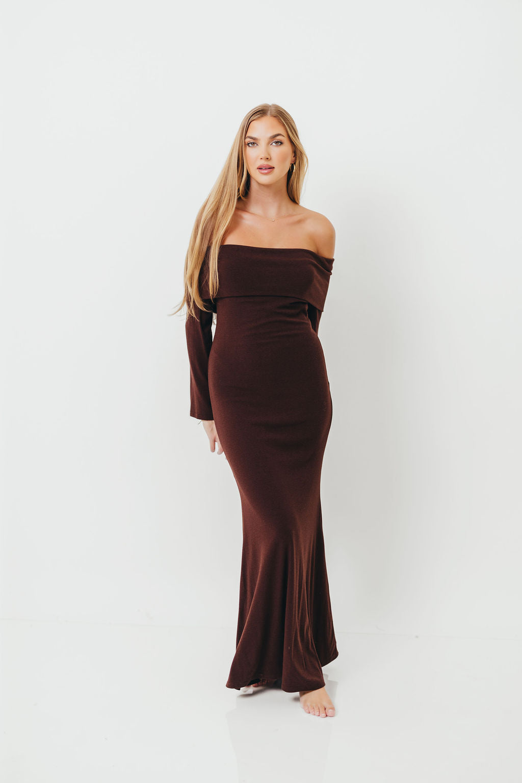 Monroe Maxi Dress with Long Sleeves in Chocolate Brown- Bump Friendly *Final Sale*