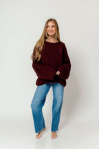 Scarlett Relaxed Boatneck Sweater in Baked Plum