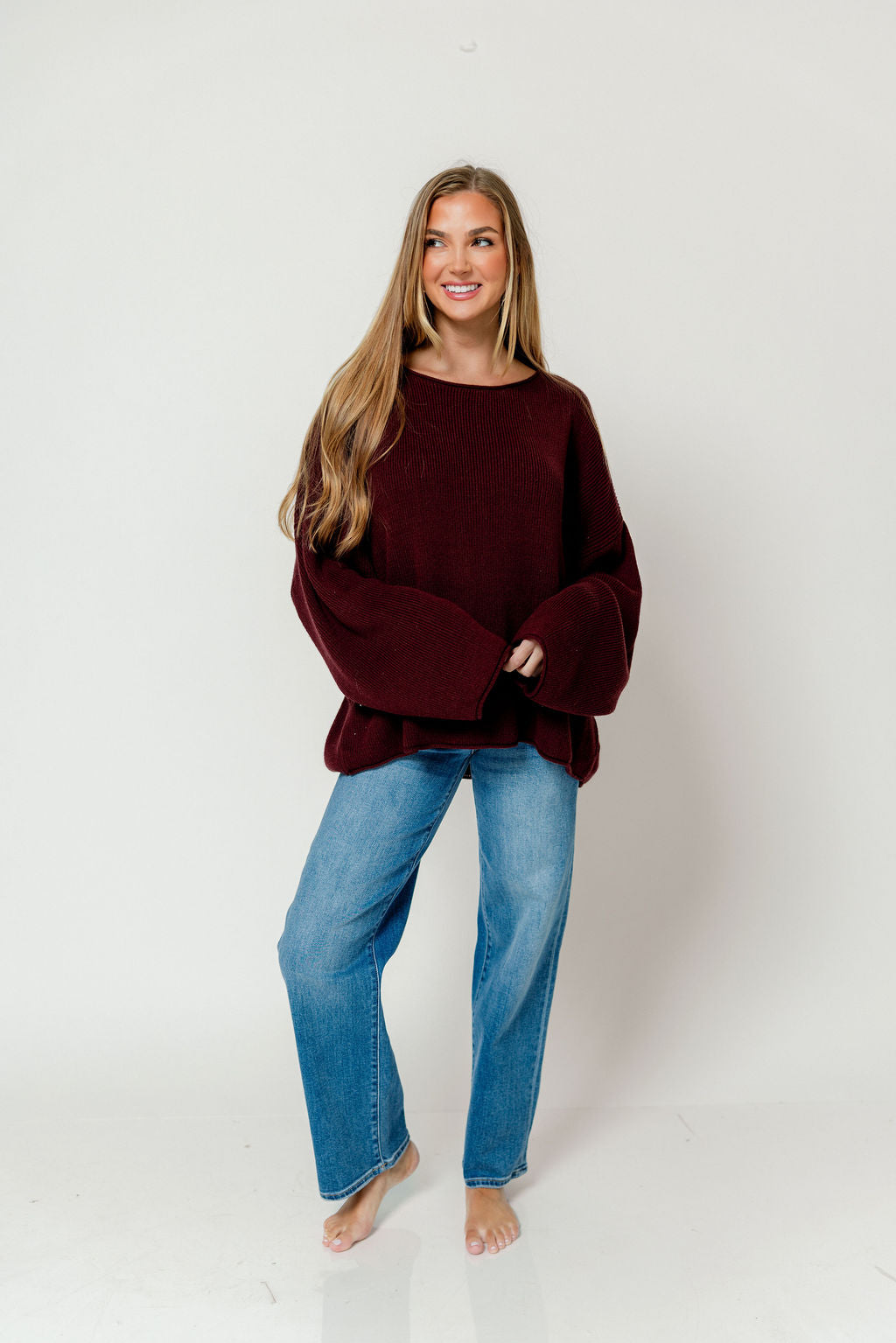 Scarlett Relaxed Boatneck Sweater in Baked Plum