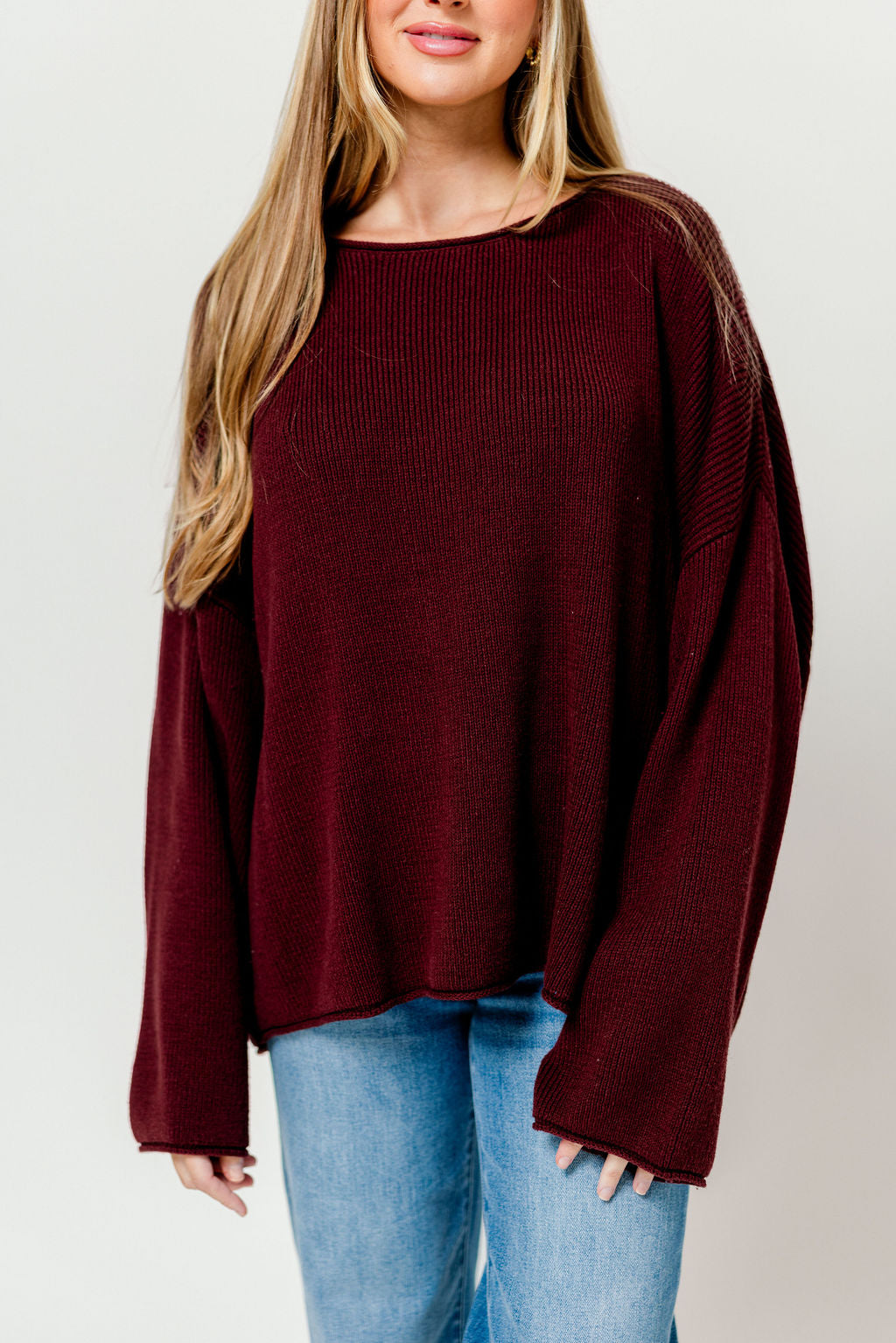 Scarlett Relaxed Boatneck Sweater in Baked Plum