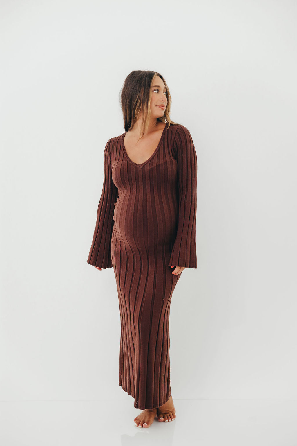 Hearth V-Neck Maxi Dress in Brown - Bump Friendly *Final Sale*