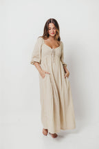 Cecilia 100% Cotton Smocked Maxi Dress in Natural Plaid - Bump Friendly